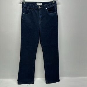 Risen Jean Denim Stretch Cotton Straight Leg Distressed Hem Dark Blue Size 9 29